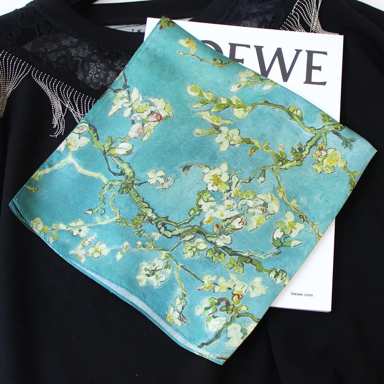 Turquoise Blossom Mulberry Silk Square Scarf 53cm