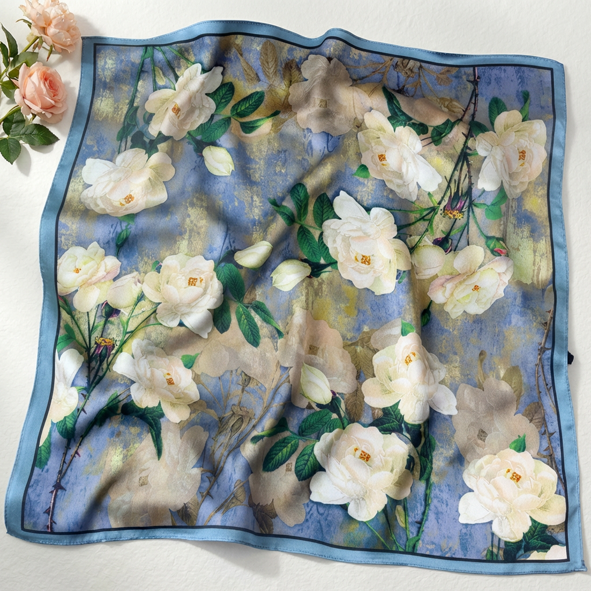 Mulberry Silk Scarf: Floral Print Neckerchief (53x53cm) (Copy)