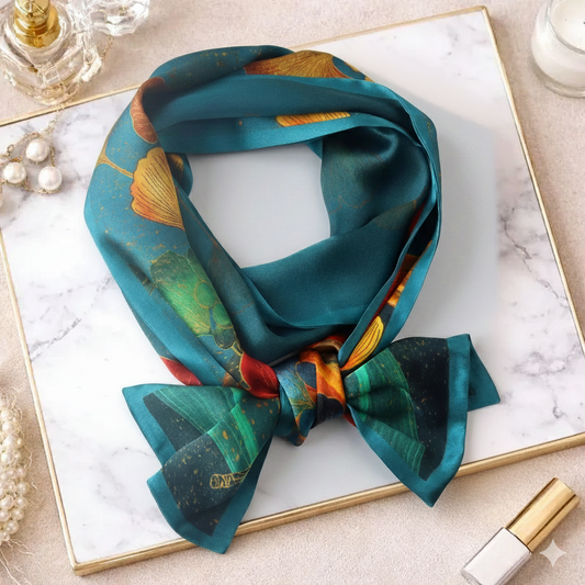 Golden Ginkgo Reversible Silk Skinny Scarf