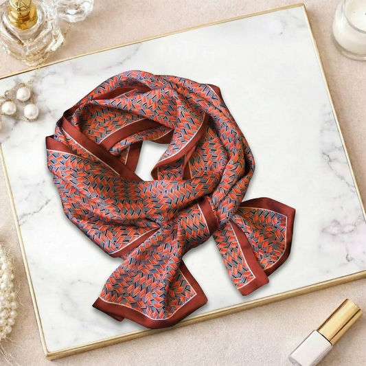Geometric print -Reversible Silk Skinny Scarf