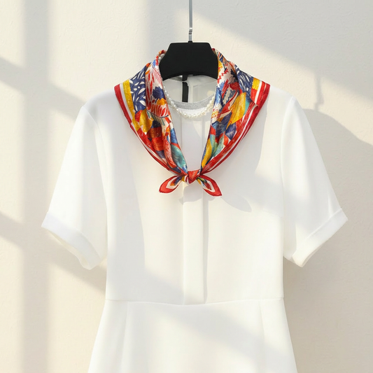 Mulberry Silk Scarf: Floral Print Neckerchief (53x53cm)