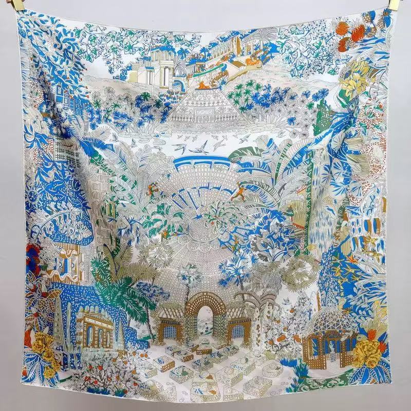 Silk Twill 90cm Square Scarf — 100% Mulberry Silk, Hand-Rolled Edge