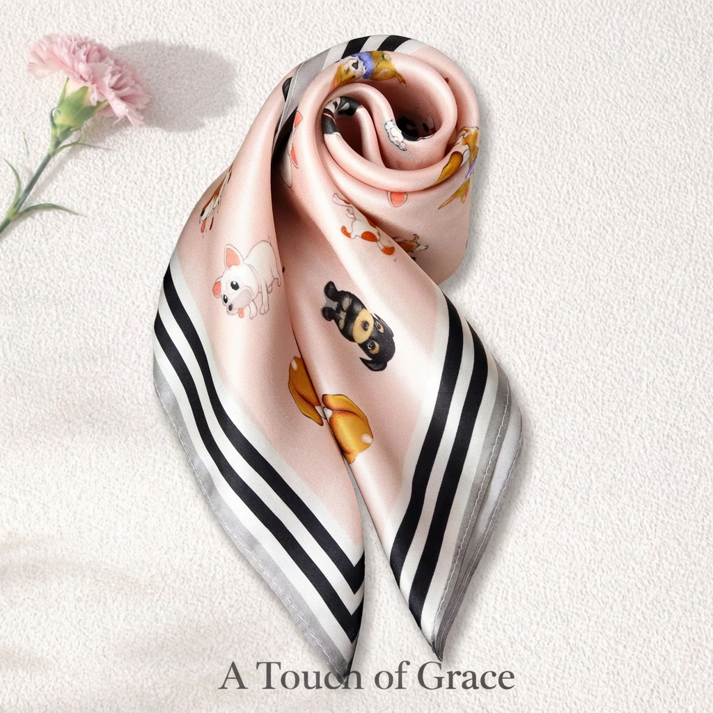 Playful Puppy Mulberry Silk Scarf53cm/21“