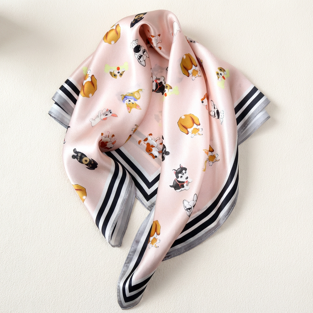 Playful Puppy Mulberry Silk Scarf53cm/21“