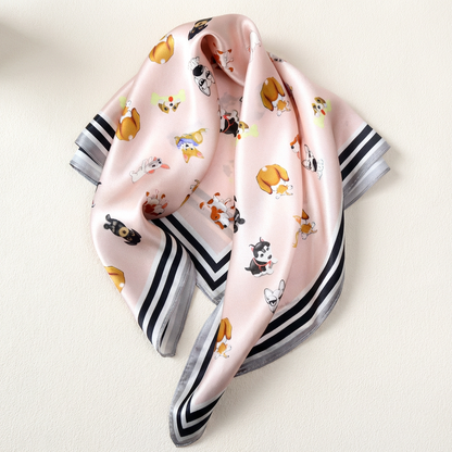 Playful Puppy Mulberry Silk Scarf53cm/21“