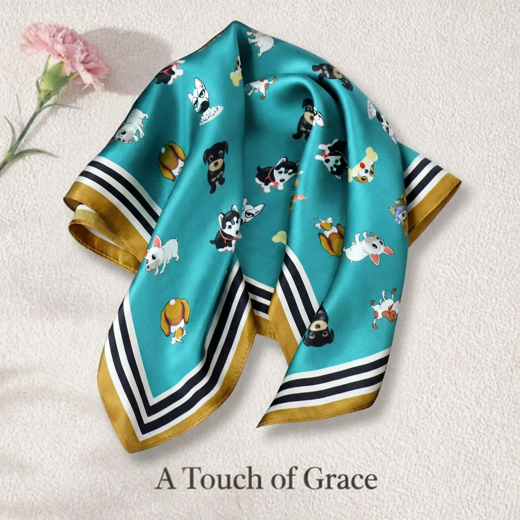 Playful Puppy Mulberry Silk Scarf53cm/21“