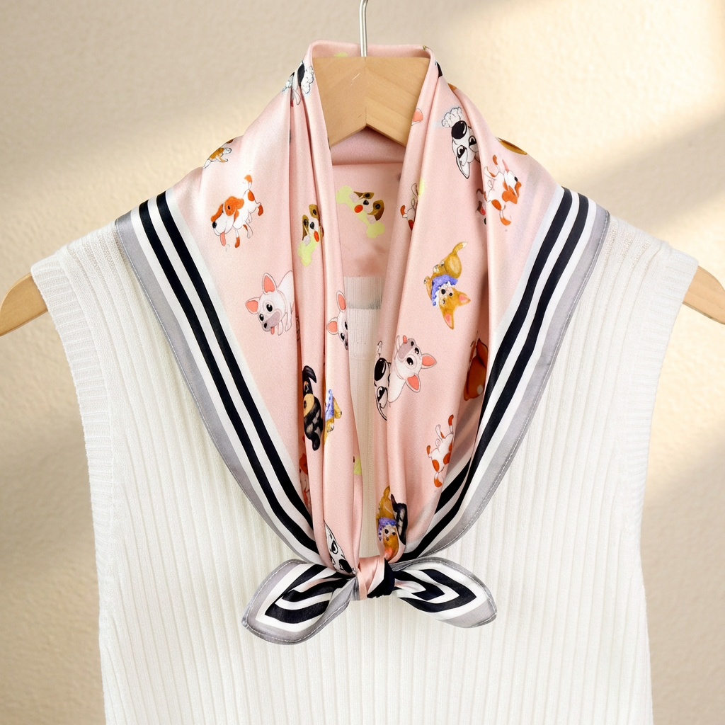 Playful Puppy Mulberry Silk Scarf53cm/21“