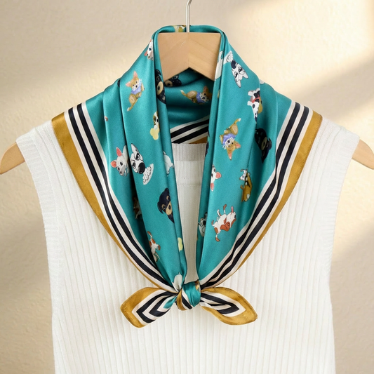 Playful Puppy Mulberry Silk Scarf53cm/21“
