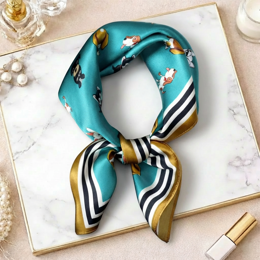Playful Puppy Mulberry Silk Scarf53cm/21“