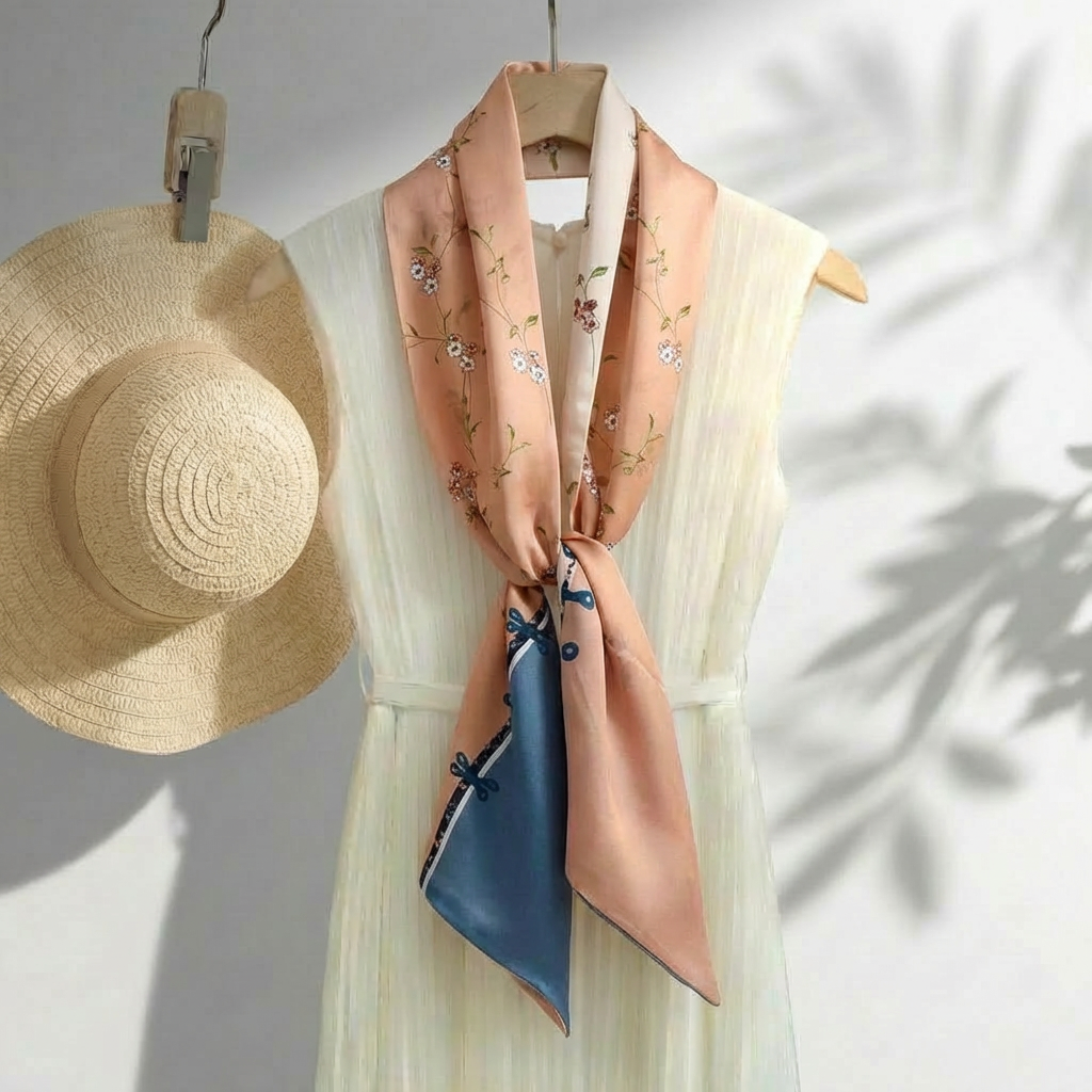 Floral Reversible Silk Skinny Scarf