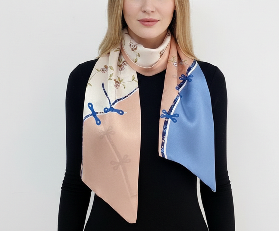 Floral Reversible Silk Skinny Scarf