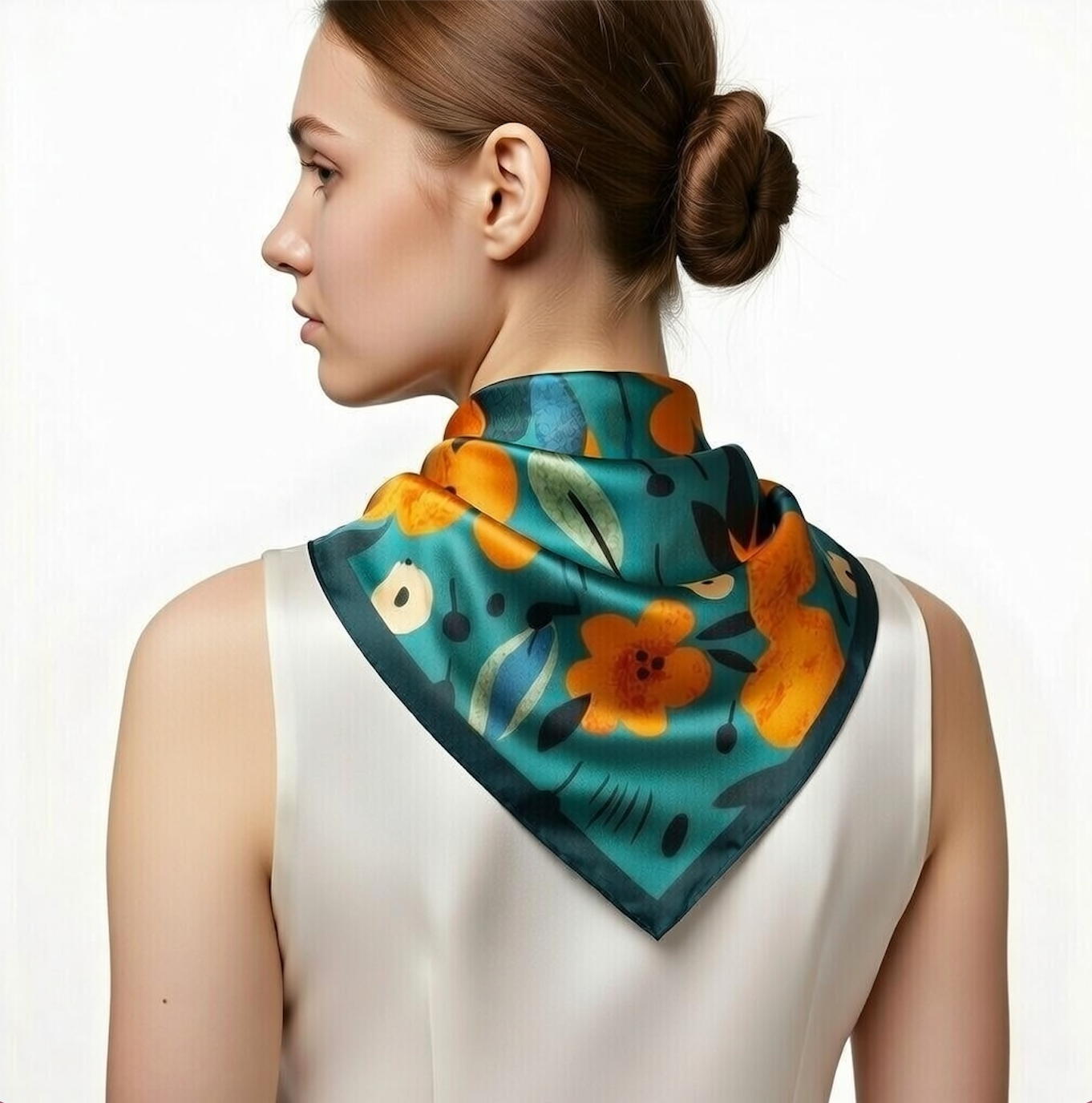 Mulberry Silk Scarf: Floral Print Neckerchief (53x53cm)