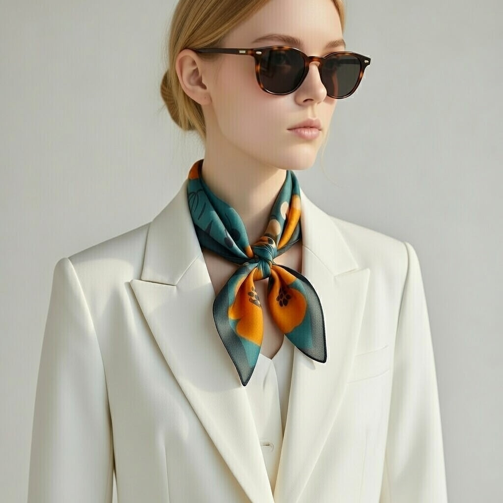 Mulberry Silk Scarf: Floral Print Neckerchief (53x53cm)