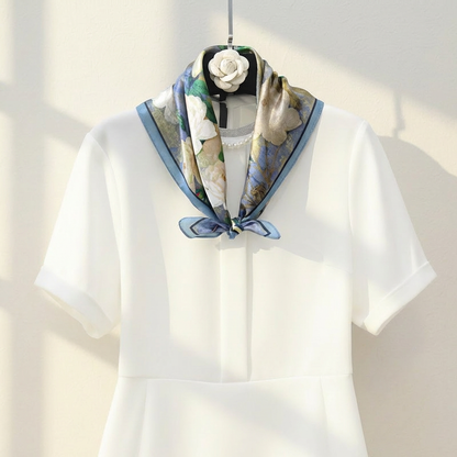 Mulberry Silk Scarf: Floral Print Neckerchief (53x53cm) (Copy)