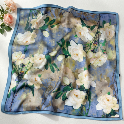 Mulberry Silk Scarf: Floral Print Neckerchief (53x53cm) (Copy)