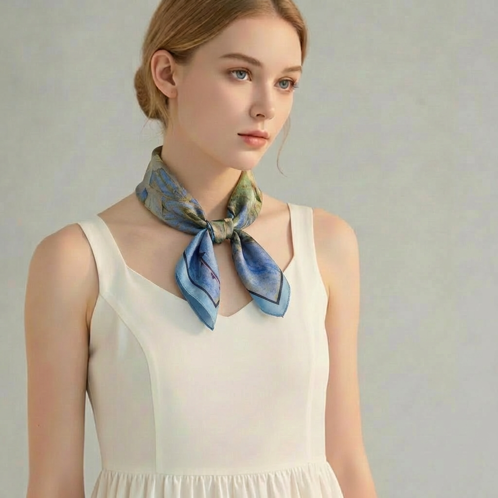 Mulberry Silk Scarf: Floral Print Neckerchief (53x53cm) (Copy)