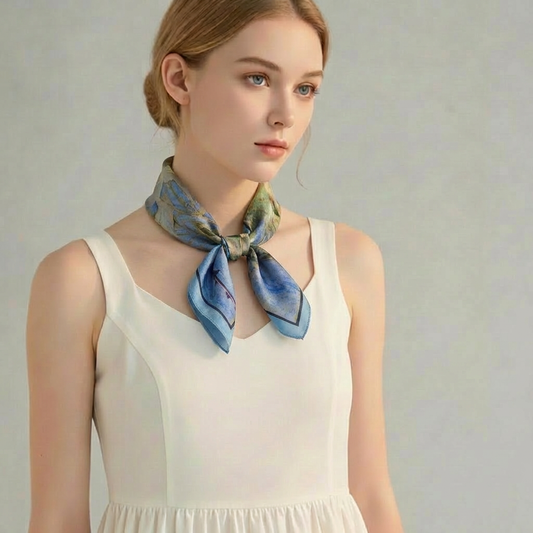 Mulberry Silk Scarf: Floral Print Neckerchief (53x53cm) (Copy)
