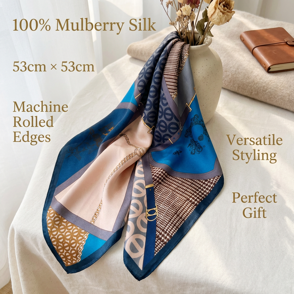 Mulberry Silk Scarf: Print Neckerchief (53x53cm)