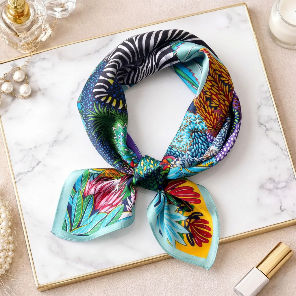 Tropical Jungle Zebra Mulberry Silk Scarf 53cm/21“