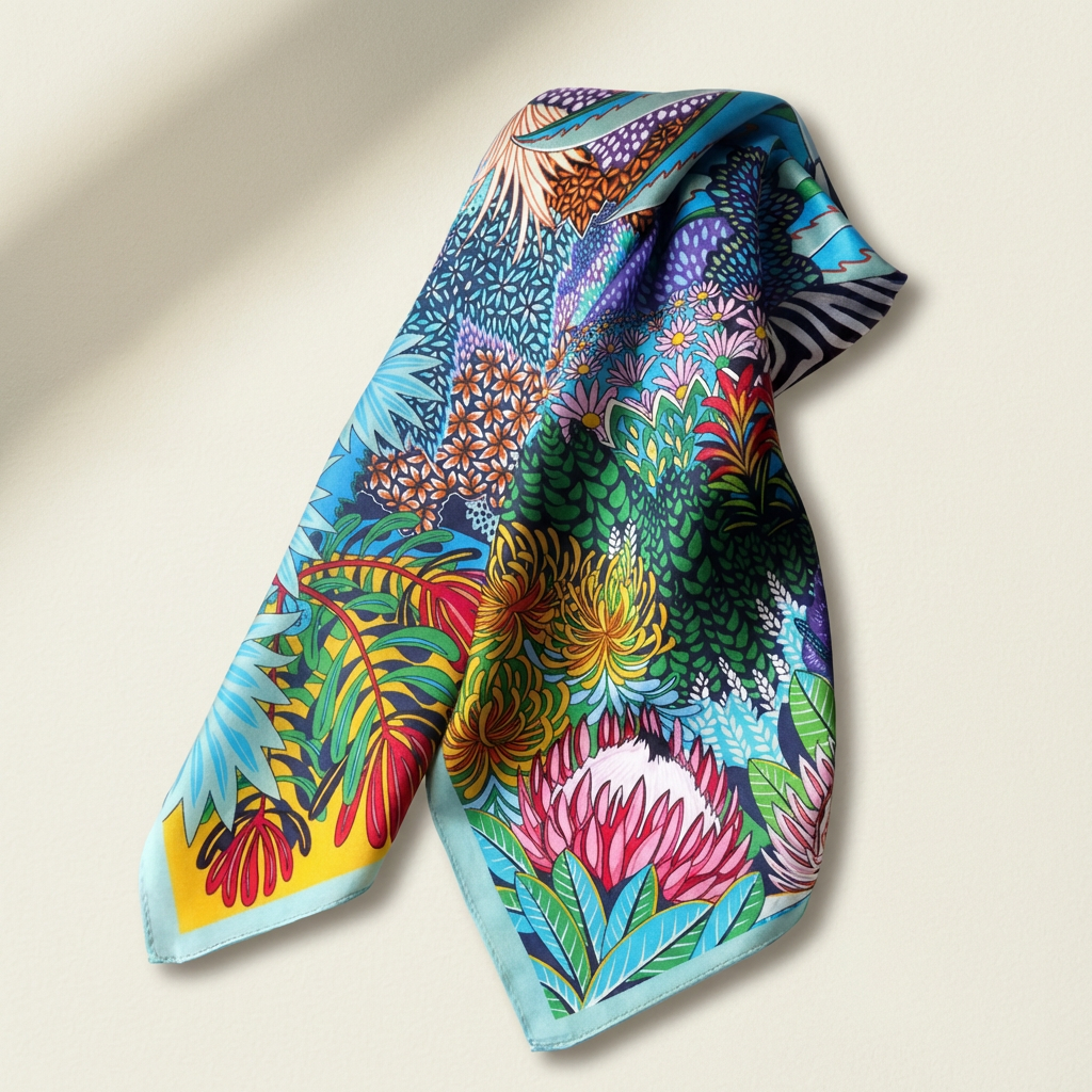 Tropical Jungle Zebra Mulberry Silk Scarf 53cm/21“
