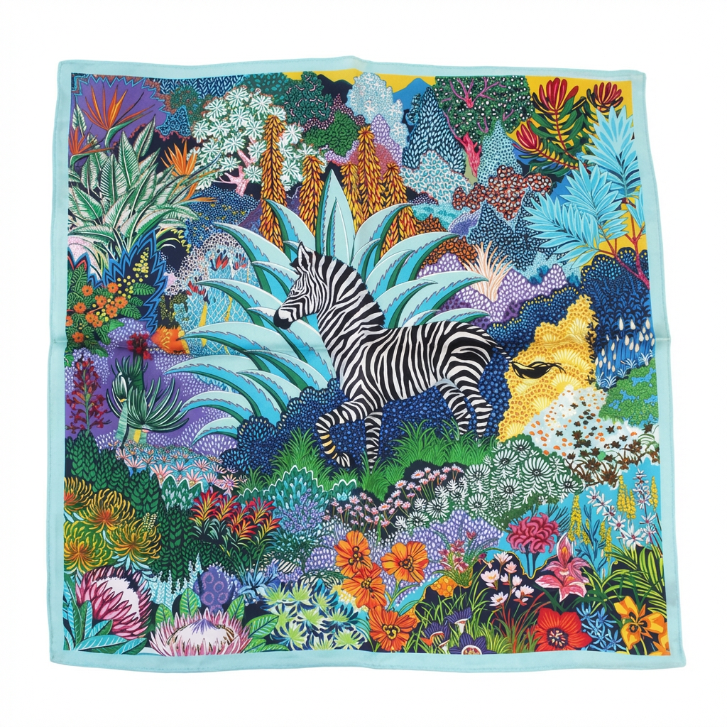Tropical Jungle Zebra Mulberry Silk Scarf 53cm/21“