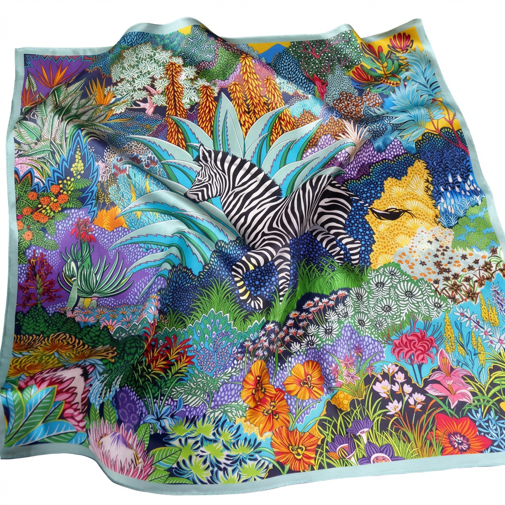 Tropical Jungle Zebra Mulberry Silk Scarf 53cm/21“