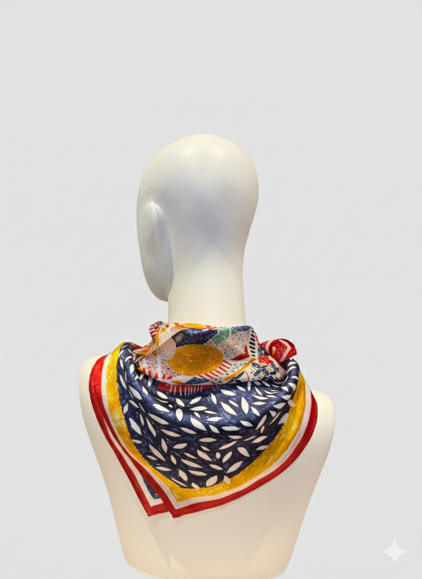 Mulberry Silk Scarf: Floral Print Neckerchief (53x53cm)