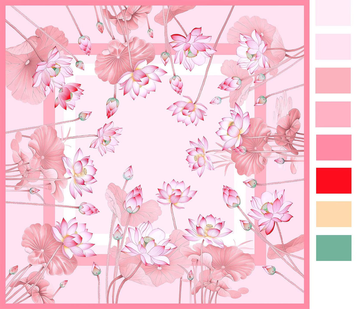 Blue & Pink Lotus Silk Scarf-Two-Tone Reversible 90