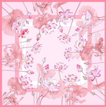 Blue & Pink Lotus Silk Scarf-Two-Tone Reversible 90