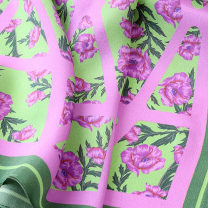 Green & Lilac Floral Mulberry Silk Square Scarf 70cm