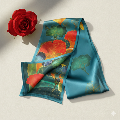 Golden Ginkgo Reversible Silk Skinny Scarf