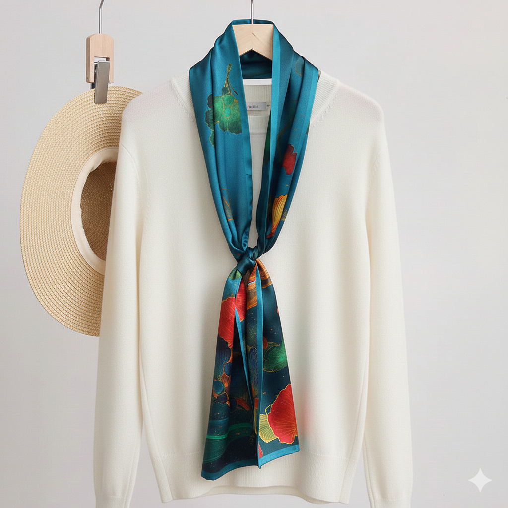 Golden Ginkgo Reversible Silk Skinny Scarf