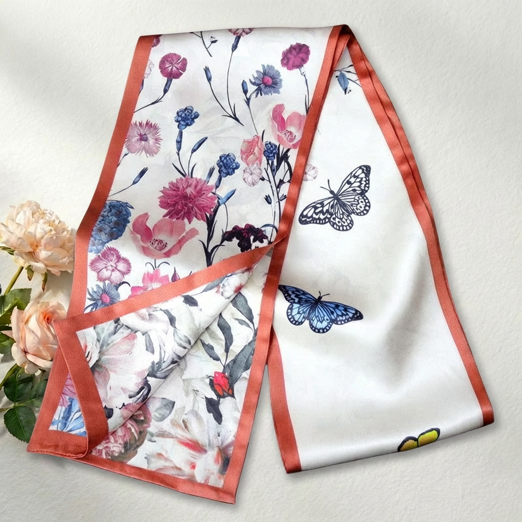 Floral Reversible Silk Skinny Scarf