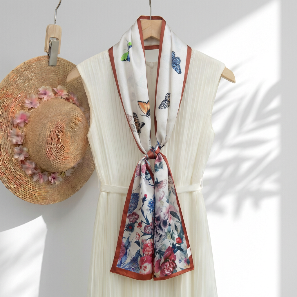 Floral Reversible Silk Skinny Scarf