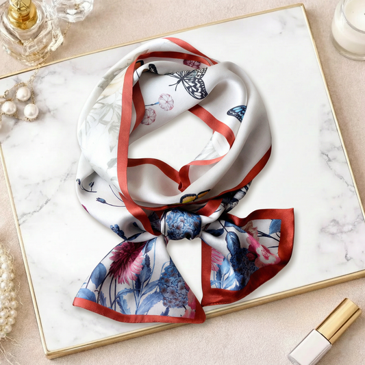 Floral Reversible Silk Skinny Scarf