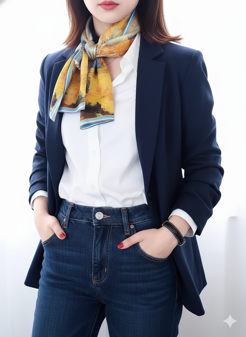 Autumn forest paint - Reversible Silk Skinny Scarf