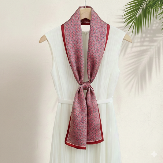 Geometric print -Reversible Silk Skinny Scarf