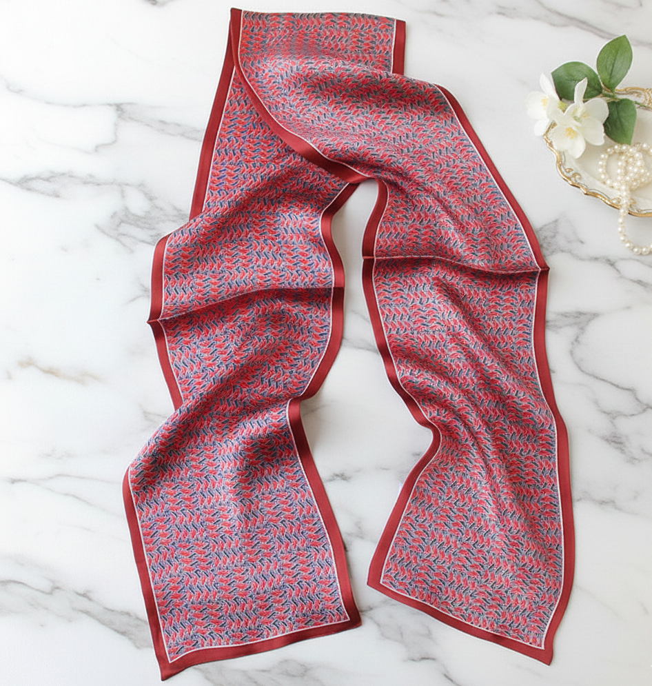 Geometric print -Reversible Silk Skinny Scarf