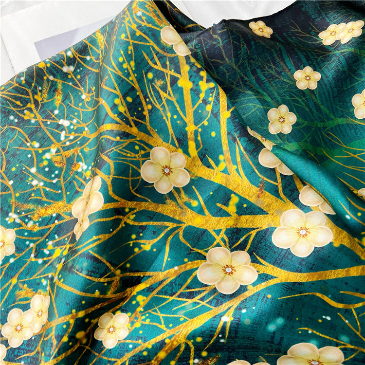 Golden Tree Floral Silk Scarf – 100% Mulberry Silk