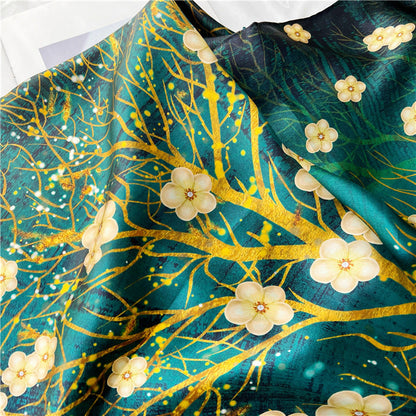Golden Tree Floral Silk Scarf – 100% Mulberry Silk