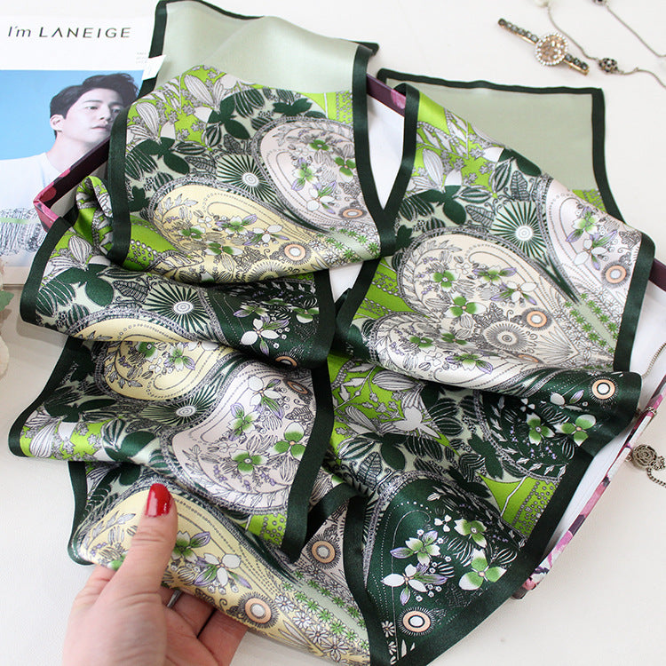 Reversible 100% Mulberry Silk Scarf – Green Paisley Floral Print