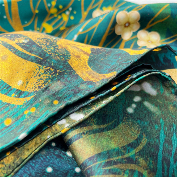 Golden Tree Floral Silk Scarf – 100% Mulberry Silk