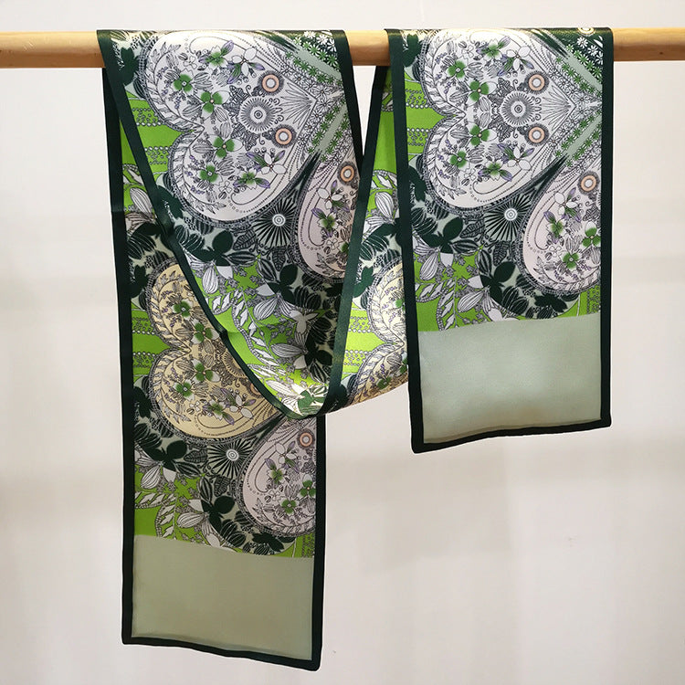 Reversible 100% Mulberry Silk Scarf – Green Paisley Floral Print
