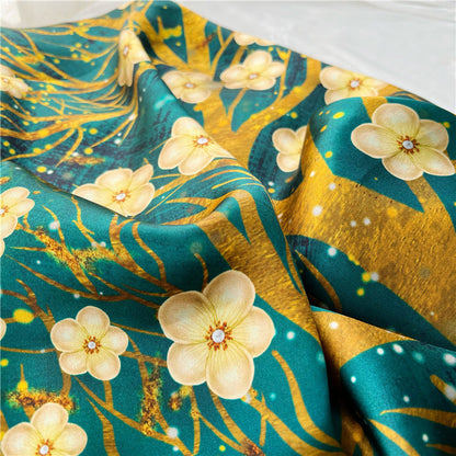 Golden Tree Floral Silk Scarf – 100% Mulberry Silk