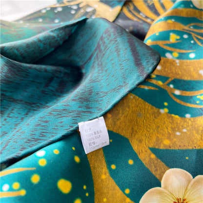 Golden Tree Floral Silk Scarf – 100% Mulberry Silk