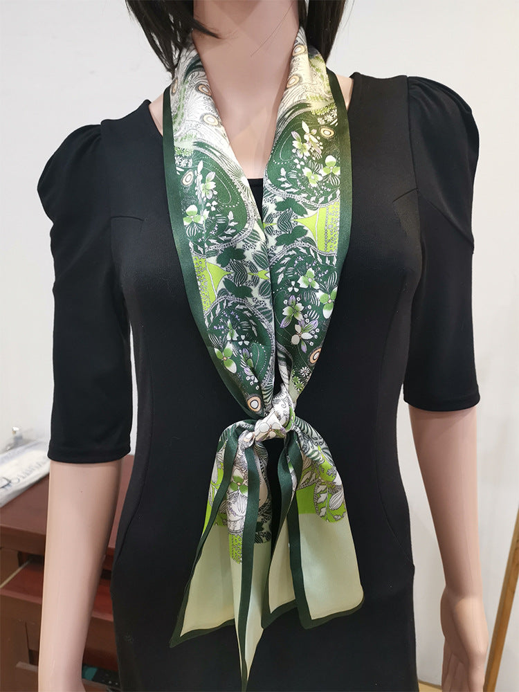 Reversible 100% Mulberry Silk Scarf – Green Paisley Floral Print