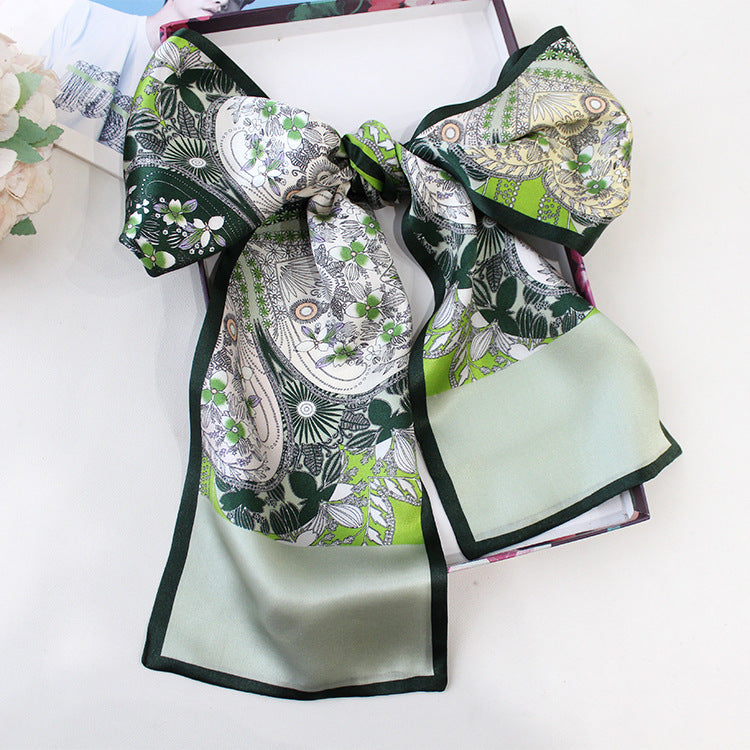 Reversible 100% Mulberry Silk Scarf – Green Paisley Floral Print