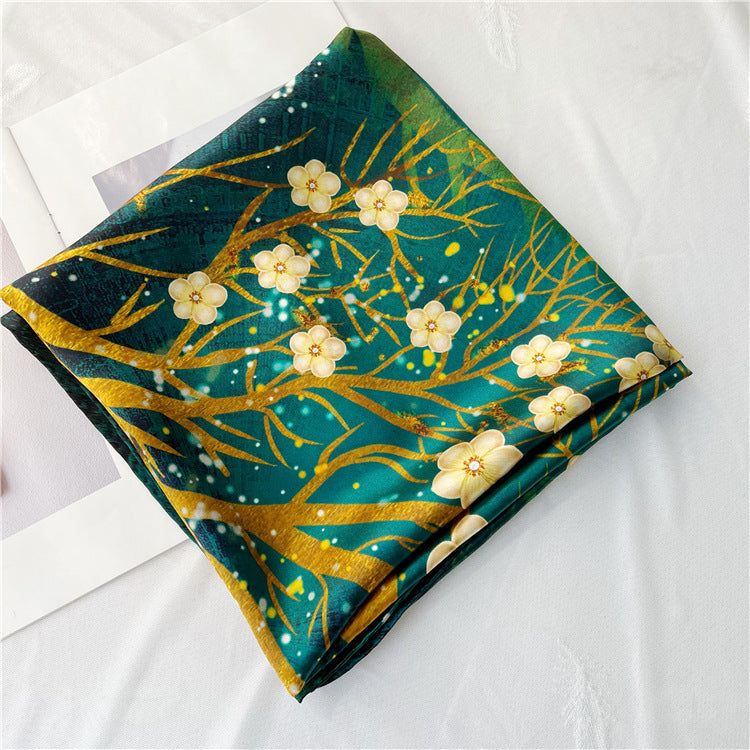 Golden Tree Floral Silk Scarf – 100% Mulberry Silk