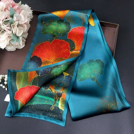 Golden Ginkgo Reversible Silk Skinny Scarf