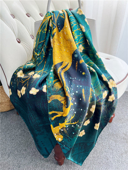 Golden Tree Floral Silk Scarf – 100% Mulberry Silk